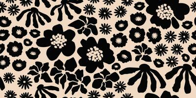 flor desatado fundo. minimalista abstrato floral padronizar. moderno impressão dentro Preto e branco fundo. ideal para têxtil projeto, papel de parede, capas, cartões, convites e cartazes. vetor