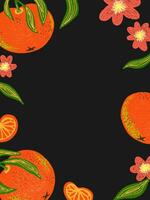 laranja quadro, Armação com flores e folhas em Preto fundo vetor