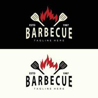 churrasco logotipo Projeto Barra restaurante quente grade fogo logotipo e espátula simples ilustração vetor