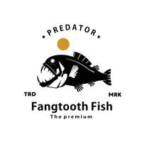 vintage retro hipster fangtooth peixe logotipo vetor esboço silhueta arte ícone