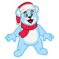 uma fofa polar Urso vestindo uma santa chapéu e uma cachecol vetor