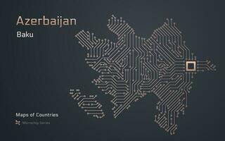 Azerbaijão mapa com uma capital do Baku mostrando dentro uma microchip padronizar com processador. e-governo. mundo países vetor mapas.