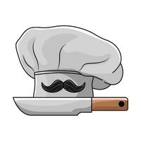 bigode dentro chapéu chefe de cozinha com faca ilustração vetor