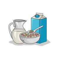 trigo pó, leite com cereal ilustração vetor