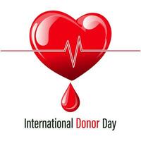dia mundial do doador, coração vermelho com uma gota de sangue. conceito de medicina. banner, cartaz, vetor