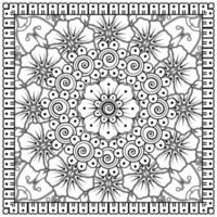 contorno padrão de flor quadrada no estilo mehndi para página de livro de colorir vetor