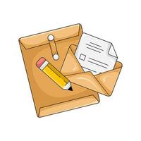 e-mail, lápis com envelope Castanho ilustração vetor