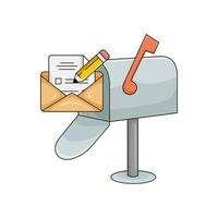e-mail, lápis dentro caixa enviar ilustração vetor