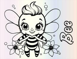 fofa abelha coloração página desenhando para crianças vetor