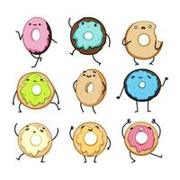 rosquinha personagem conjunto desenho animado vetor ilustração