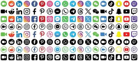 social meios de comunicação logotipos conjunto - ícones para principal marcas. Facebook, Instagram, Twitter, e Mais vetor