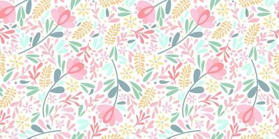 fofa servindo floral vetor padronizar fundo para a Primavera com espalhados flores e folhas, colorida moderno papel de parede