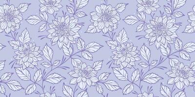 elegante roxa floral vetor fundo com mão desenhado dália flores, monocromático desatado repetir padrão, feminino detalhado papel de parede para a Primavera ou verão.