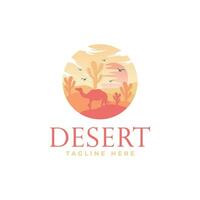 modelo de design de logotipo do deserto com pôr do sol e uma silhueta de um camelo. ilustração vetorial vetor