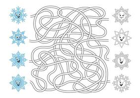 labirinto e coloração página para crianças. fofa e engraçado do flocos de neve. inverno feriado jogos. vetor ilustração