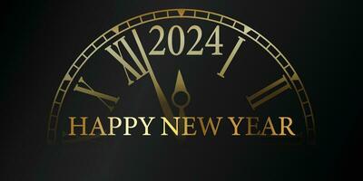 2024 feliz Novo ano ouro vetor clássico relógio Preto fundo