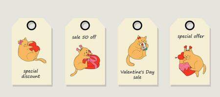 vetor conjunto do desconto preço Tag. etiquetas com fofa gatos com dia dos namorados decorações. dia dos namorados dia oferta.