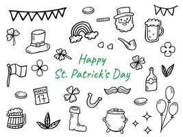 rabisco st. patrick's dia elementos, desenhado isolado st. patrick's dia rabiscos vetor