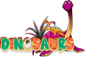 personagem de desenho animado de dinossauro com banner de fonte vetor