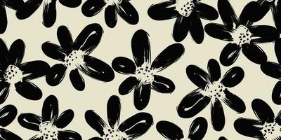 flor desatado fundo. minimalista abstrato floral padronizar. moderno impressão dentro Preto e branco fundo. ideal para têxtil projeto, papel de parede, capas, cartões, convites e cartazes. vetor