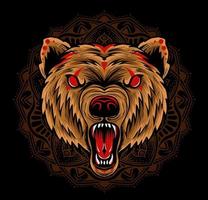 ilustração cabeça de urso zangado com ornamento de mandala vetor