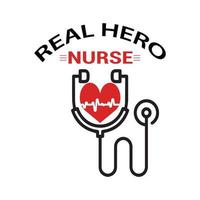 citações de enfermeira, verdadeiro herói enfermeira tipografia impressão de t-shirt grátis vetor