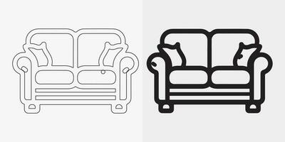 sofá, sofá linha e vetor ícone conjunto