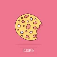 ícone de cookie de desenho vetorial em estilo cômico. pictograma de ilustração de sinal de biscoito chip. conceito de efeito de respingo de negócios de biscoito de pastelaria. vetor