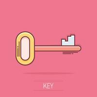 ícone de chave de desenho vetorial em estilo cômico. pictograma de ilustração de sinal de palavra-chave secreta. conceito de efeito de respingo de negócios chave. vetor