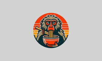 babuíno comer ramen vetor ilustração mascote Projeto