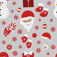 Natal férias vetor padrão sem emenda de fundo colorido. Papai Noel, bastão de doces, ornamento de flocos de neve. para impressão em têxteis, papel de embrulho, álbum de recortes.