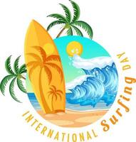 banner do dia internacional do surfe com prancha na praia vetor