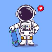 fofa astronauta jogando skate desenho animado vetor ícone ilustração. tecnologia esporte ícone conceito isolado.