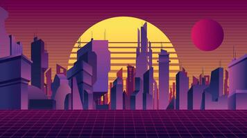 synthwave cidade fundo vetor