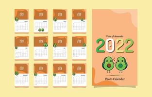 modelo de calendário 2022 com avacado kawaii vetor
