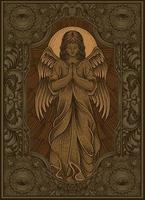 ilustração anjo rezando com estilo vintage de gravura vetor
