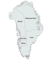 Groenlândia mapa. mapa do Groenlândia dividido para dentro cinco regiões. vetor