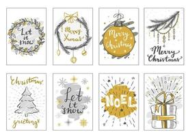 conjunto do Natal cartões, Tag. alegre Natal saudações, decoração vetor