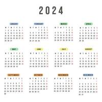 Inglês calendário 2024 ano. vetor quadrado papelaria calendário semana começa segunda-feira. anual organizador. simples calendário modelo dentro mínimo Projeto. o negócio ilustração.