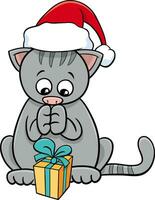 desenho animado gatinho com presente em Natal Tempo vetor