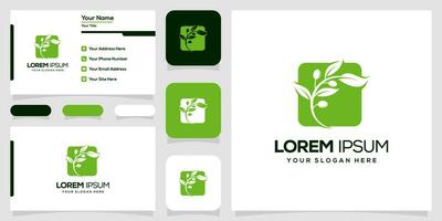 uma verde folha logotipo e o negócio cartão modelo vetor