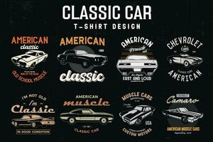 clássico carro Camisetas desenhos pacote. vintage carros vetor camiseta gráfico.