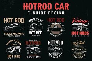 vintage hotrod carro Camisetas desenhos pacote. americano velho clássico carros camiseta. vetor