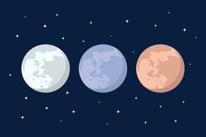 três diferente cores do a cheio lua estão vermelho, azul e cinzento vetor