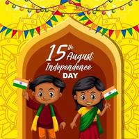 pôster do dia da independência indiana com personagem de desenho animado vetor
