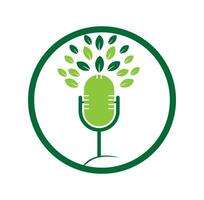 natureza podcast com folha logotipo Projeto modelo vetor
