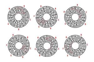 um conjunto de labirintos redondos. jogo para crianças. quebra-cabeça para crianças. enigma do labirinto. ilustração em vetor plana isolada no fundo branco. com resposta.