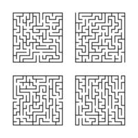 um conjunto de labirintos quadrados. jogo para crianças. quebra-cabeça para crianças. enigma do labirinto. ilustração em vetor plana isolada no fundo branco.