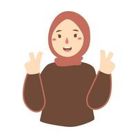 sorridente hijab mulher com dedo apontando acima mão gesto vetor