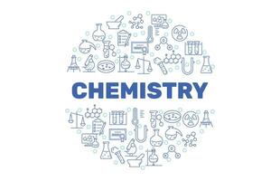 química círculo bandeira, Ciência fundo. laboratório equipamento poster. científico pesquisar. linha ícones do teste tubos e frascos. vetor ilustração.